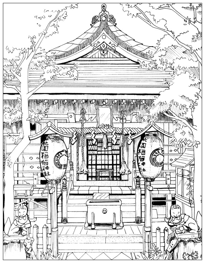 ink illustration of Inari Shrine.